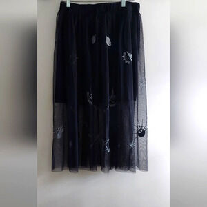 Bongo Midi Skirt Black embroidered Planets Stars Punk Whimsigoth Fairy Grunge